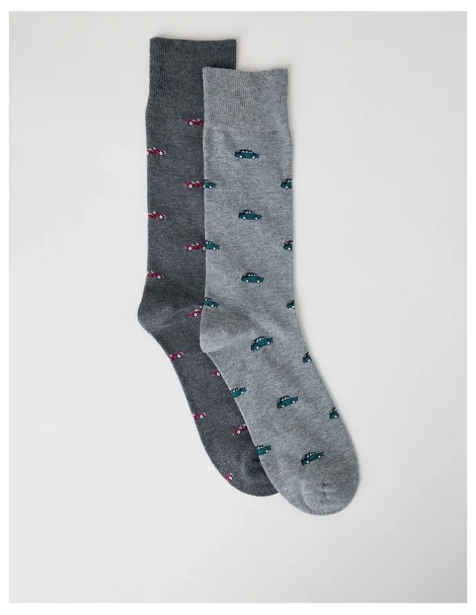 Basque 2 Pack Cars Socks in Charcoal Marle & Warm Grey
