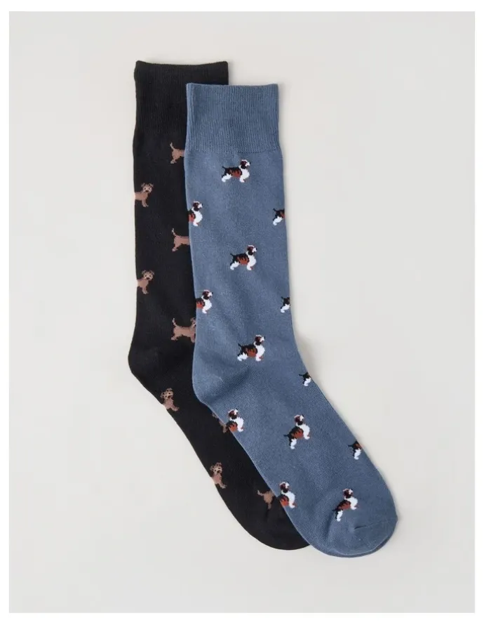 Basque 2 Pack Dog Socks in Blue Shadow & Black