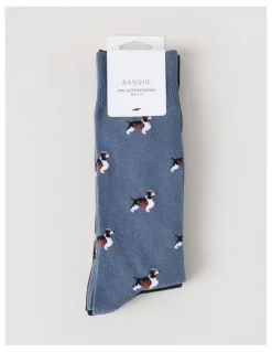 Basque 2 Pack Dog Socks in Blue Shadow & Black