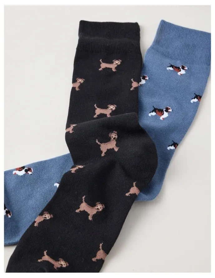 Basque 2 Pack Dog Socks in Blue Shadow & Black