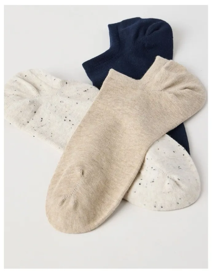 Basque 3 Pack Lowcut Liner Socks in Navy, Stone, & Pumice