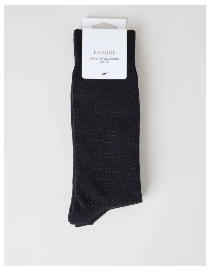 Basque 2 Pack Pinspot Socks in Black