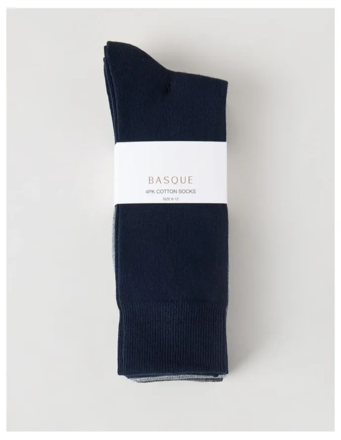 Basque 4 Pack Plain Socks in Navy, Grey, & Charcoal
