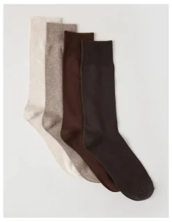 Basque 4 Pack Plain Socks in Assorted Browns