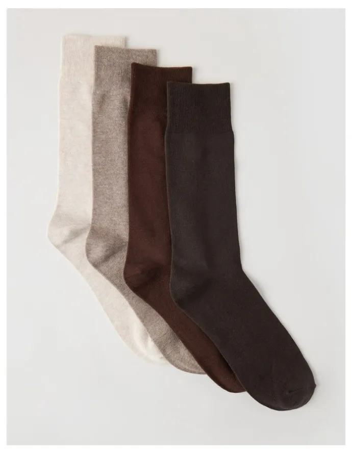 Basque 4 Pack Plain Socks in Assorted Browns