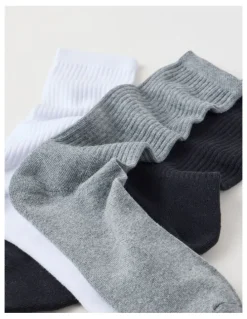 Basque 3 Pack Sports Crew Socks in Black, Grey, & White.