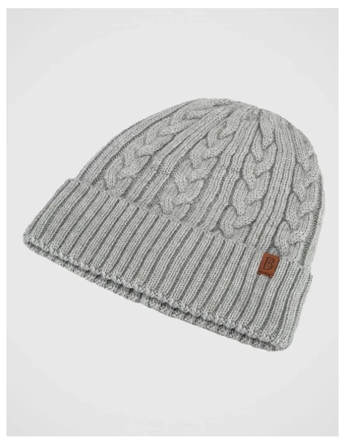 Basque Cable Knit Beanie Winter Accessory Grey