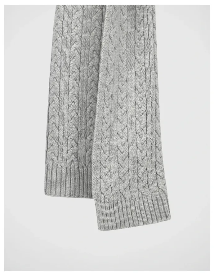Basque Cable Knit Scarf Winter Accessory Grey Marle