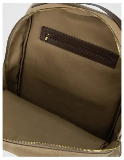 Basque Canvas Backpack Bag With Leather Trims Bag Beige/Brown