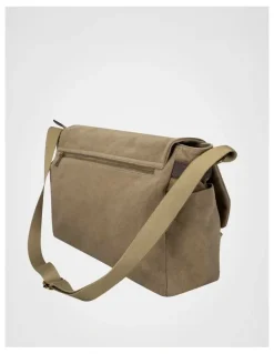 Basque Canvas Messenger Bag With Leather Trims Bag Beige/Brown