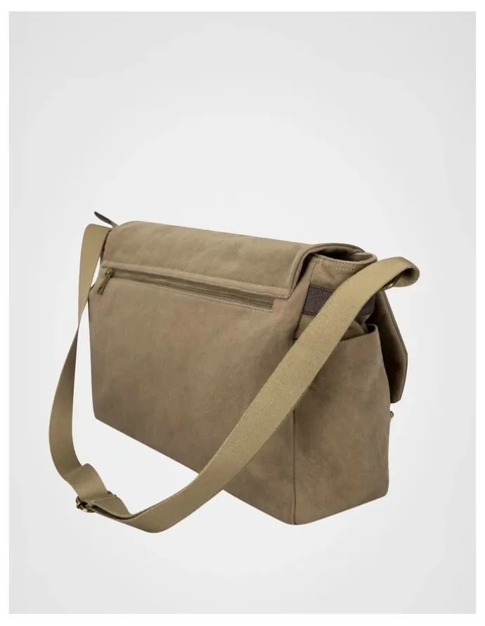 Basque Canvas Messenger Bag With Leather Trims Bag Beige/Brown