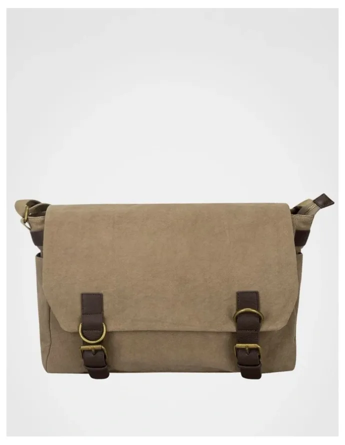 Basque Canvas Messenger Bag With Leather Trims Bag Beige/Brown