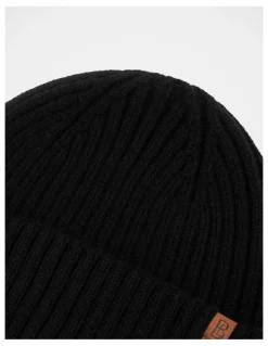 Basque Double Rib Knit Wool Beanie Winter Accessory Black