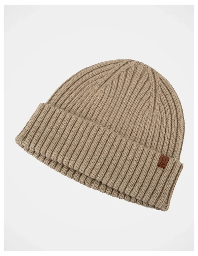 Basque Double Rib Knit Wool Beanie Winter Accessory Beige