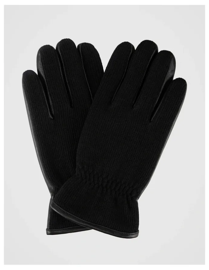Basque Leather/Knitted Glove Winter Accessory Black/Black