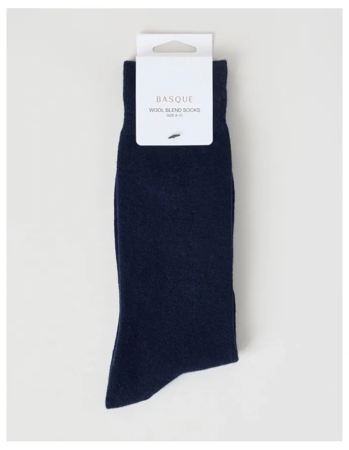Basque Merino Wool Blend Socks in Navy