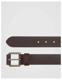 Basque Smart Casual Leather Belt With Roller Buckle Brown/Brass Belt Brown/Brass