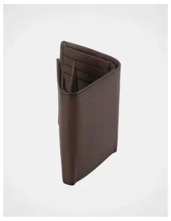 Basque Trifold Pebbled Leather Wallet With Flip Id Brown Wallet Brown
