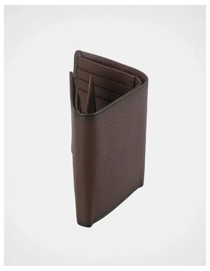 Basque Trifold Pebbled Leather Wallet With Flip Id Brown Wallet Brown
