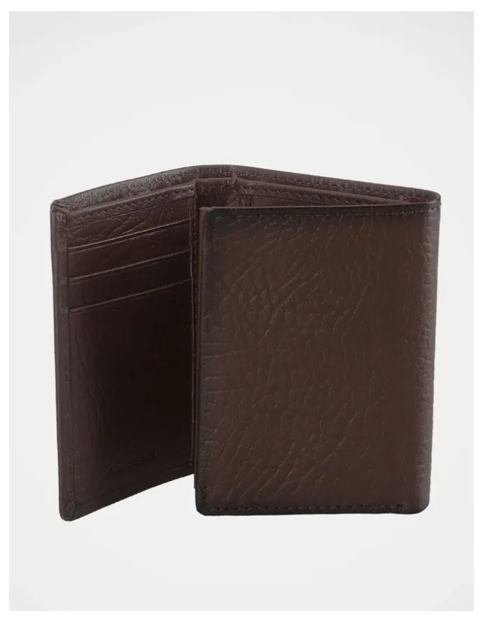Basque Trifold Pebbled Leather Wallet With Flip Id Brown Wallet Brown
