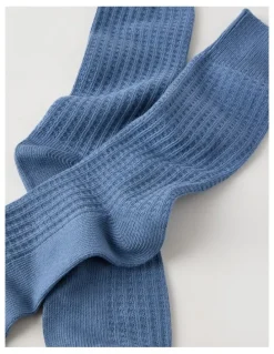 Basque Waffle Cotton Socks in Blue Shadow