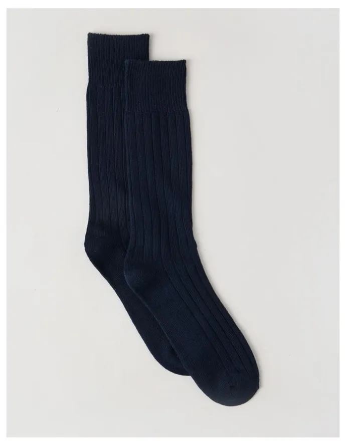 Basque Winter Rib Cotton Socks in Navy
