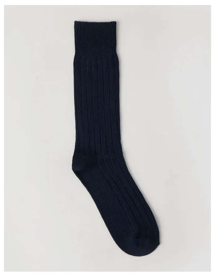 Basque Winter Rib Cotton Socks in Navy