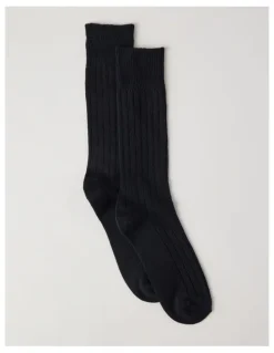 Basque Winter Rib Cotton Socks in Black
