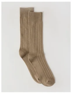Basque Winter Rib Cotton Socks in Burnt Honey