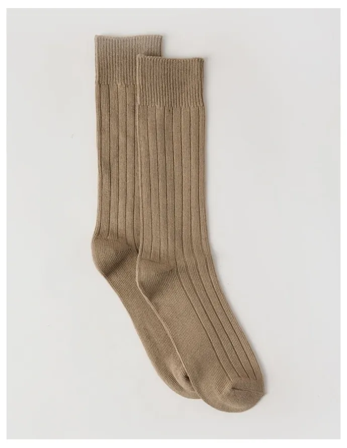 Basque Winter Rib Cotton Socks in Burnt Honey