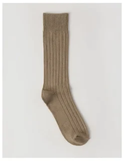Basque Winter Rib Cotton Socks in Burnt Honey