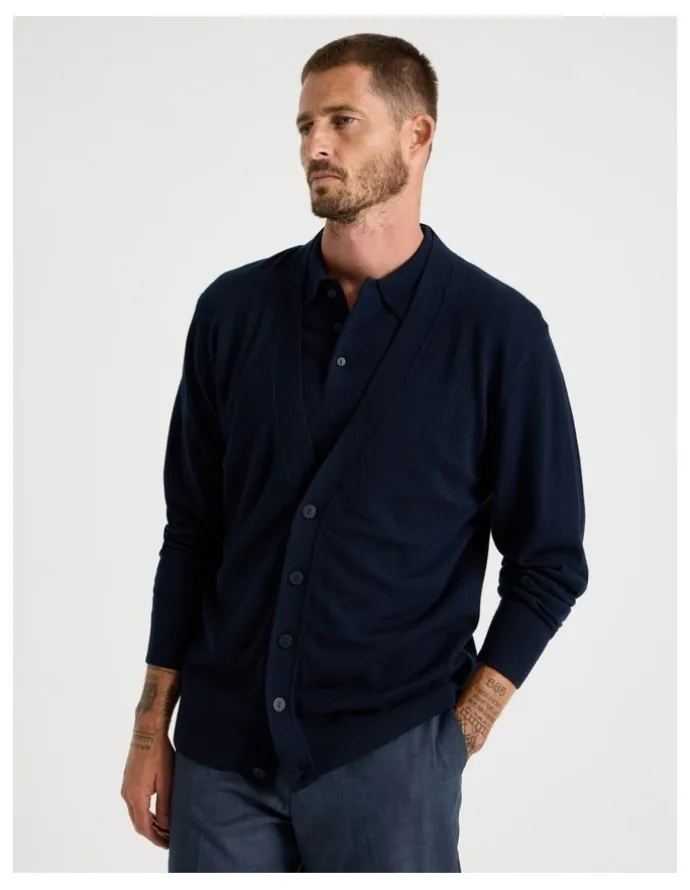 Basque Australian Merino Cardigan in Navy