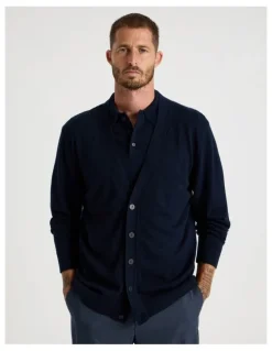 Basque Australian Merino Cardigan in Navy