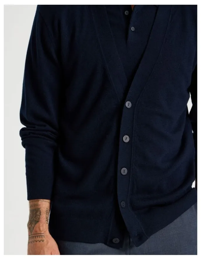 Basque Australian Merino Cardigan in Navy