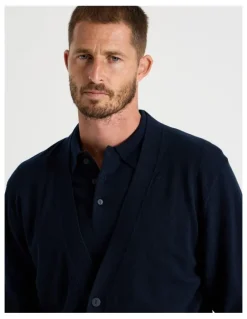 Basque Australian Merino Cardigan in Navy