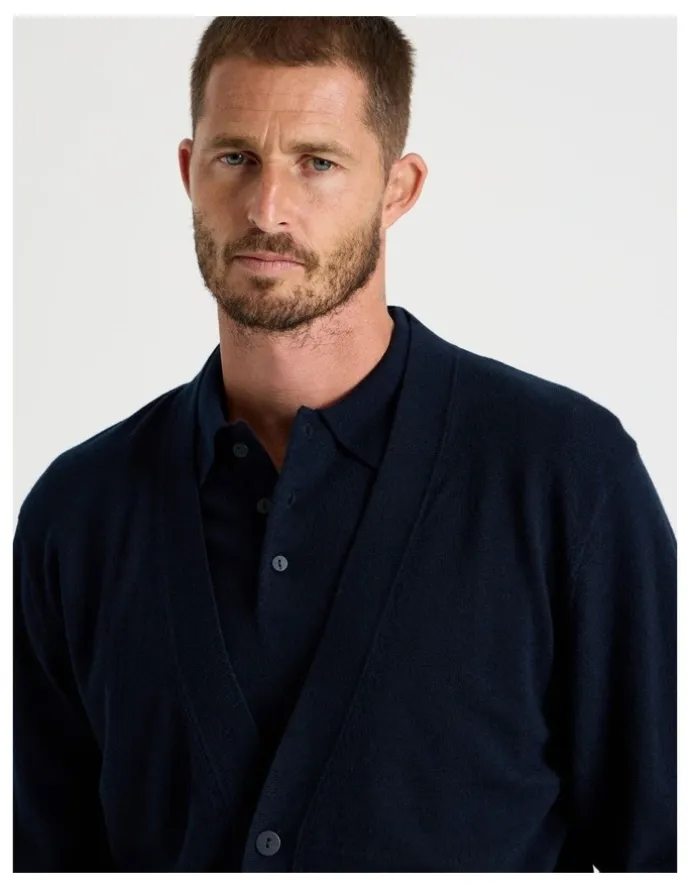 Basque Australian Merino Cardigan in Navy