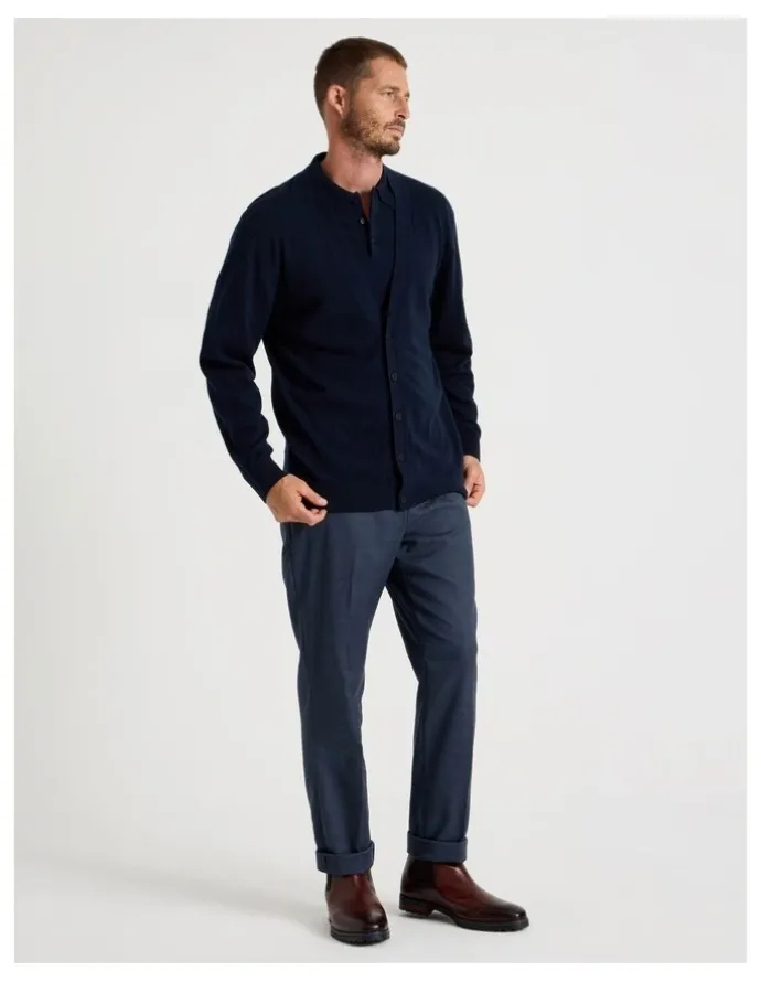 Basque Australian Merino Cardigan in Navy