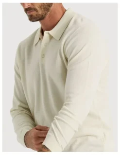 Basque Australian Merino Long Sleeve Polo in Ecru