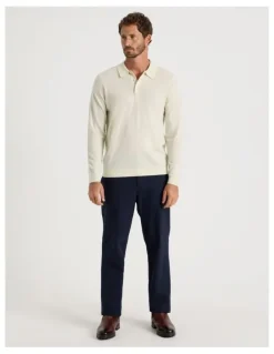 Basque Australian Merino Long Sleeve Polo in Ecru