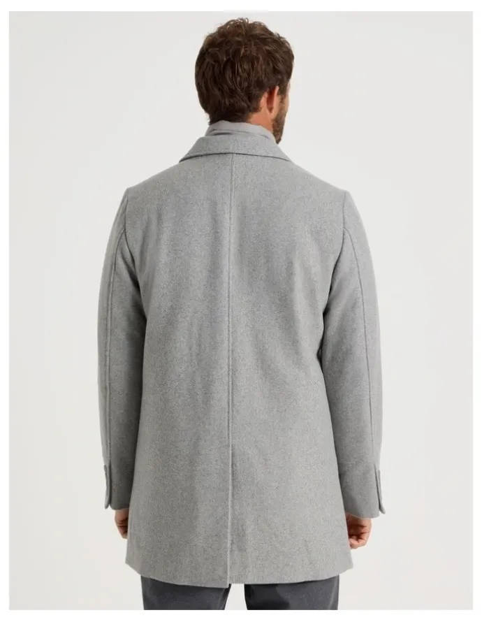 Basque Blazer Coat With Puffer Collar in Grey Marle