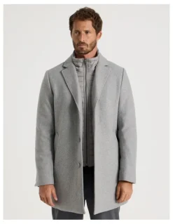 Basque Blazer Coat With Puffer Collar in Grey Marle
