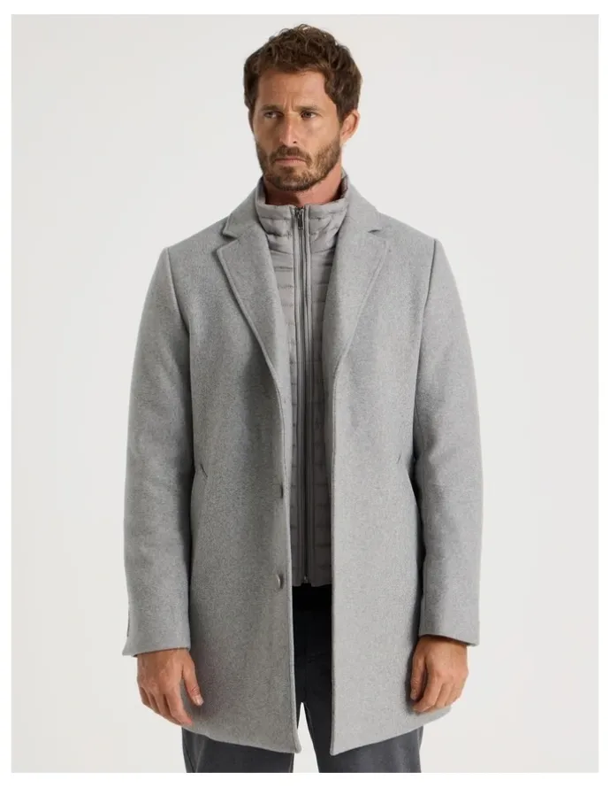 Basque Blazer Coat With Puffer Collar in Grey Marle