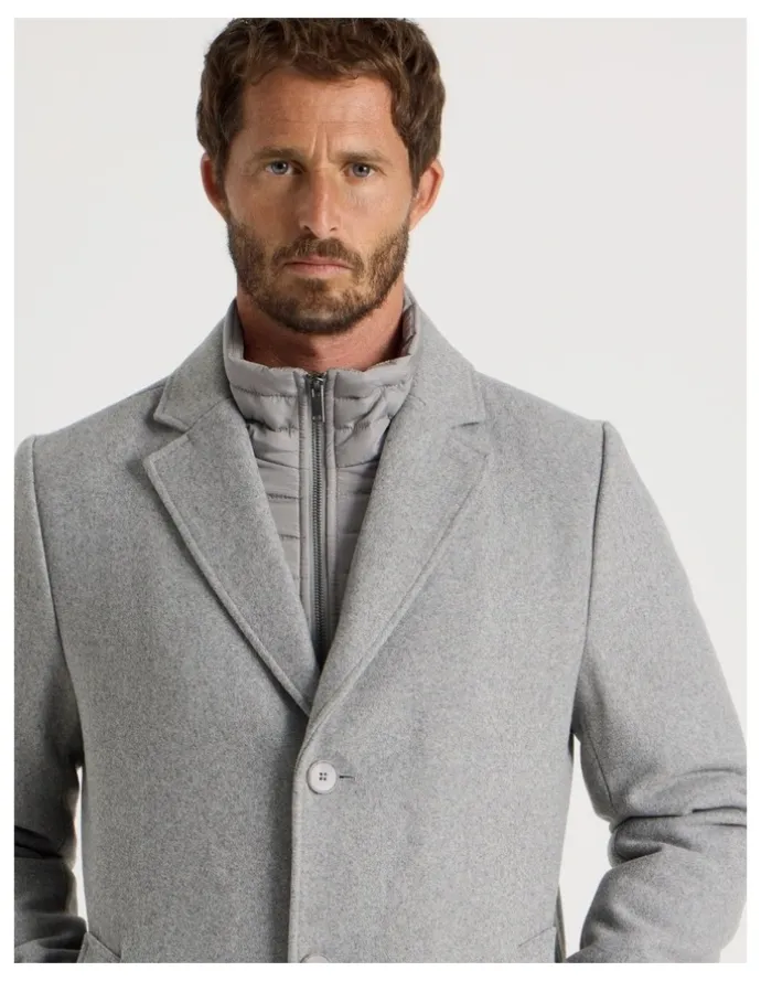 Basque Blazer Coat With Puffer Collar in Grey Marle