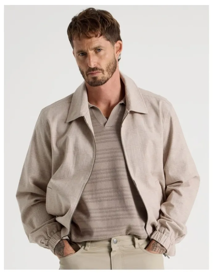 Basque Bomber in Sand and White Check Print