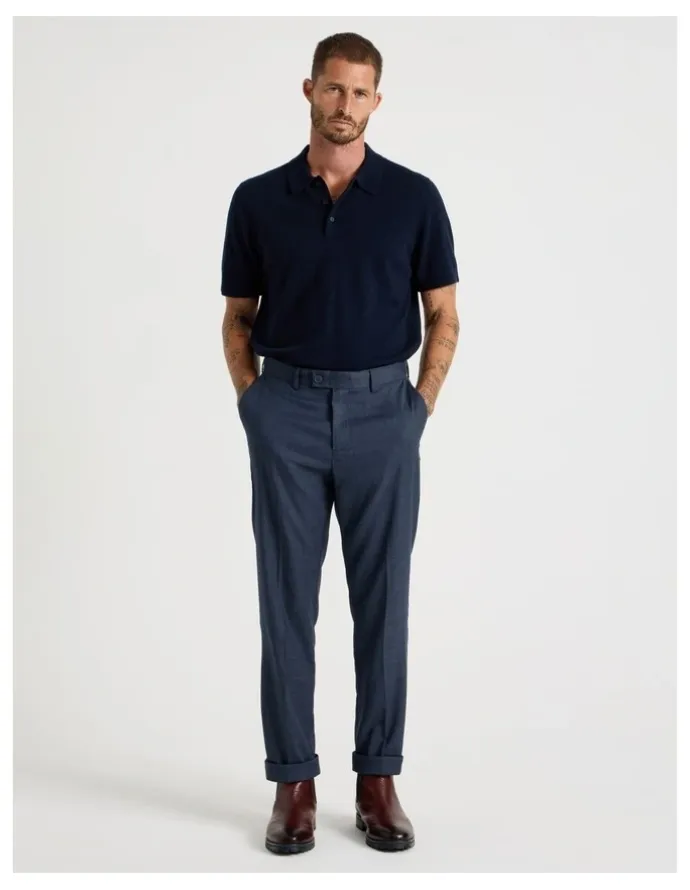 Basque Check Pants in Navy