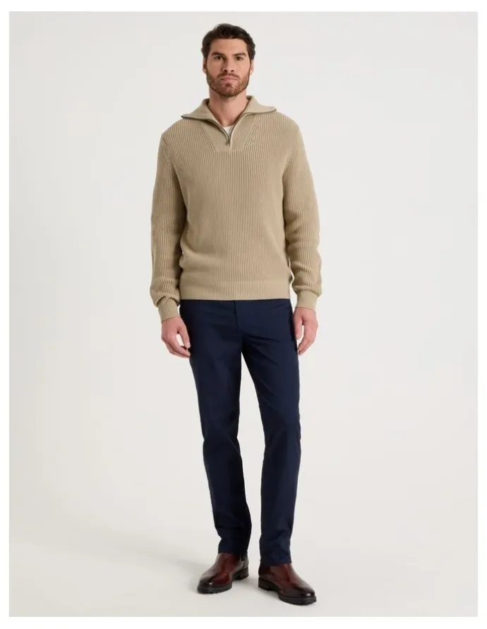 Basque Chunky Quarter Zip Knit Sweater in Sand