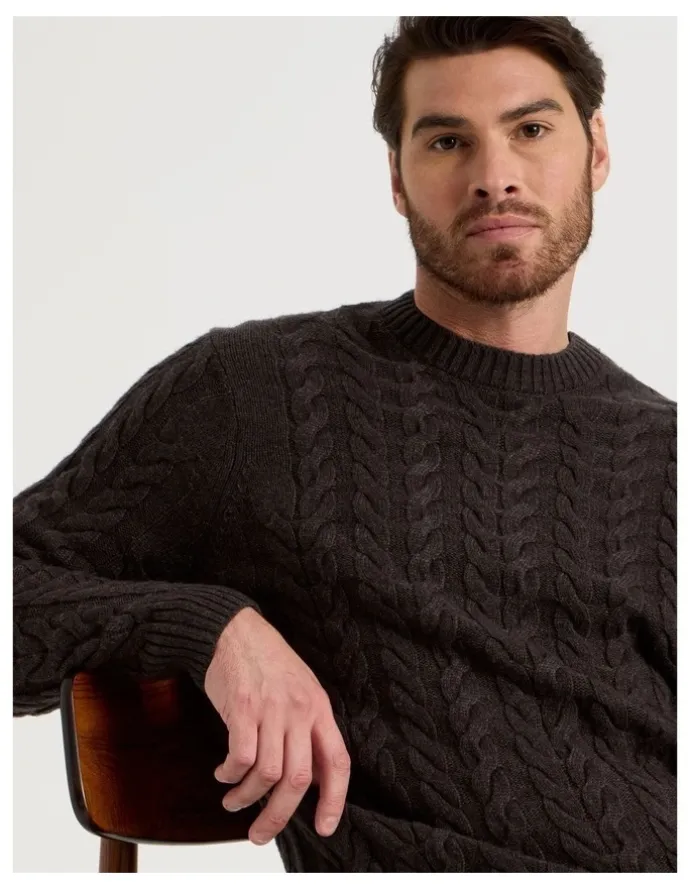 Basque Crew Neck Cable Knit in Brown