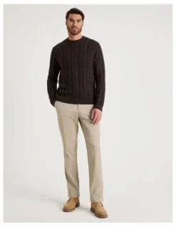 Basque Crew Neck Cable Knit in Brown