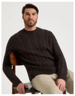 Basque Crew Neck Cable Knit in Brown