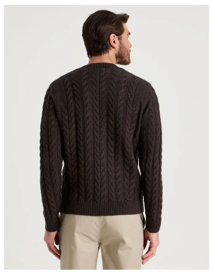 Basque Crew Neck Cable Knit in Brown